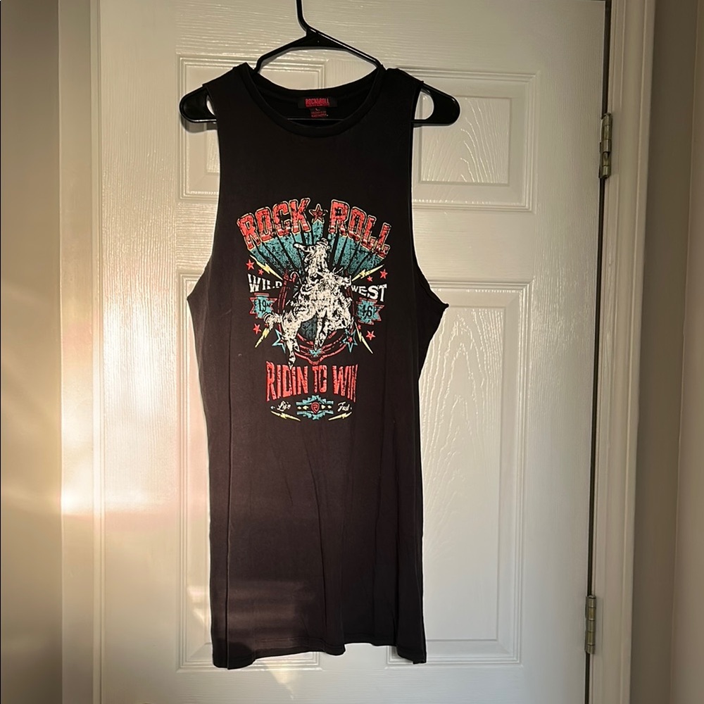 Black Rock & Roll Graphic Tank Top/T-Shirt Dress